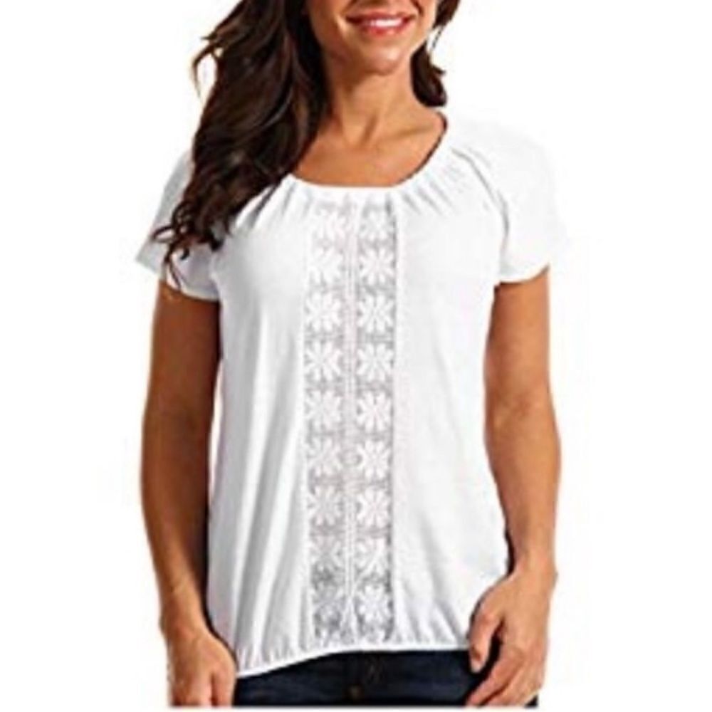 Prana Jana Floral Lace Top Short Sleeve Size XL